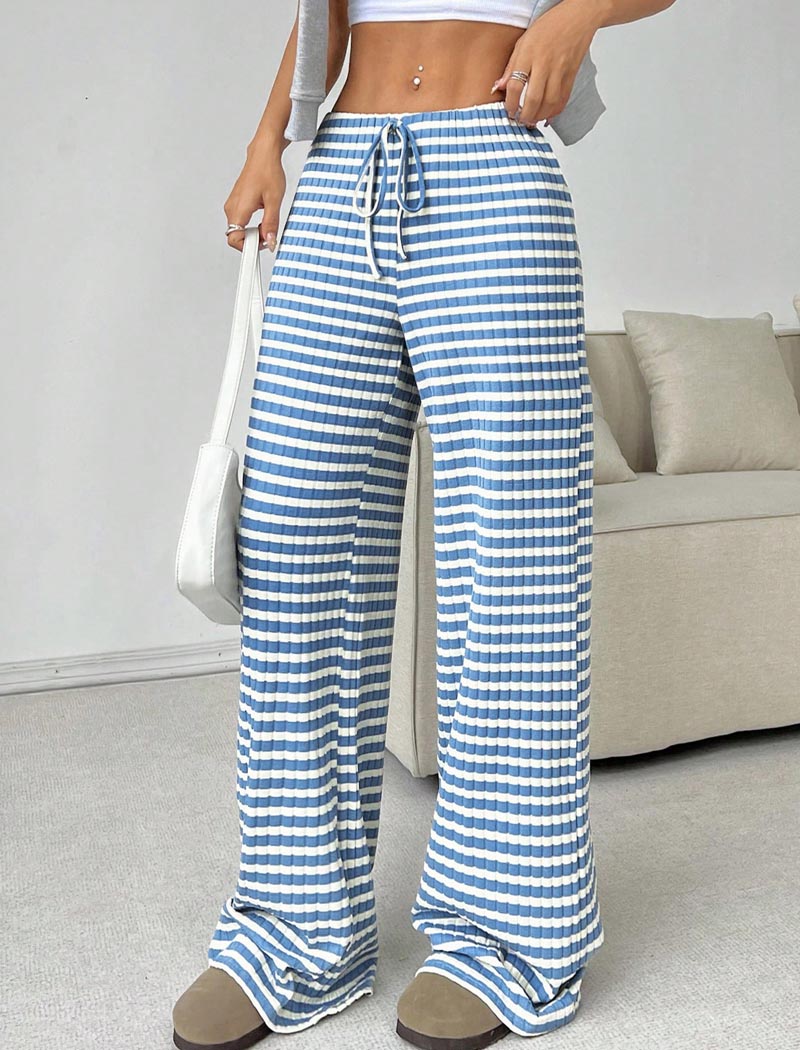 Striped Drawstring Wide-Leg Pants