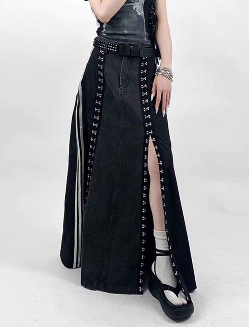 Patchwork Denim Maxi Skirt