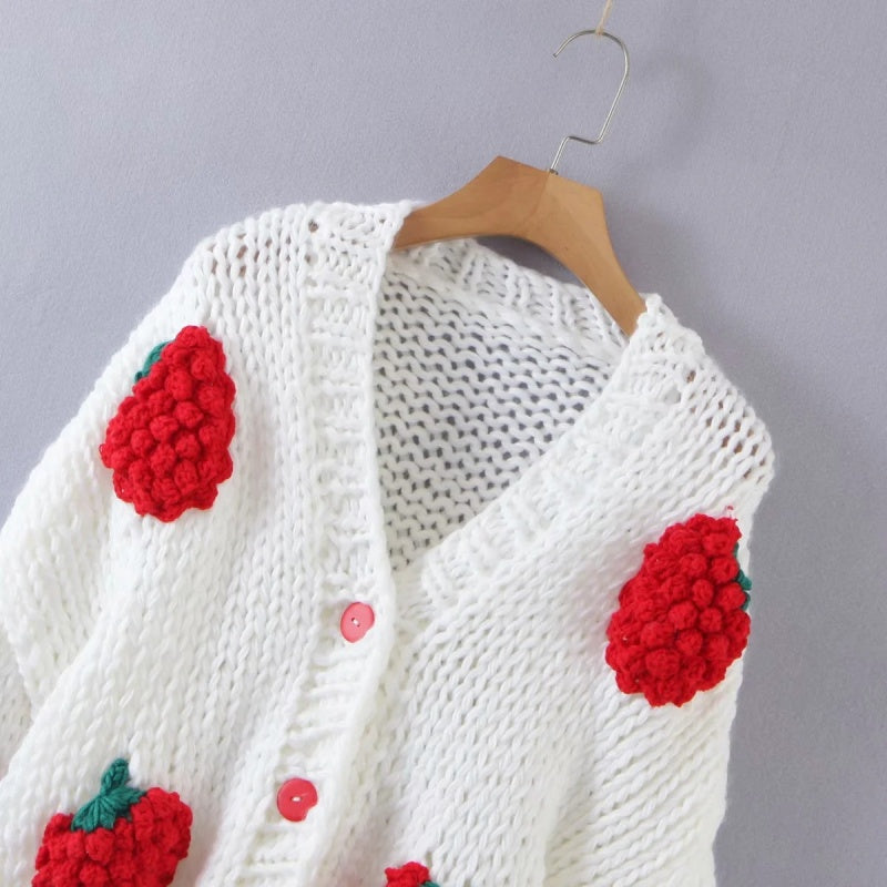 Strawberry Knit Oversized Cardigan