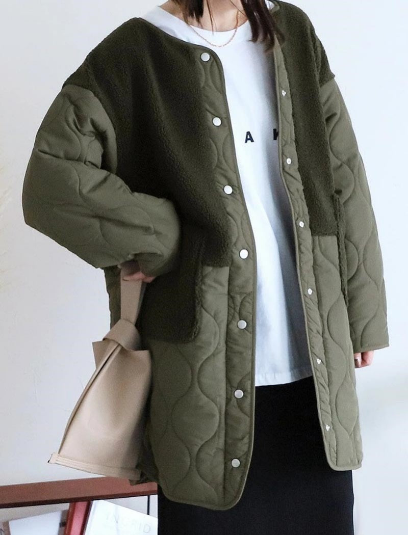 Patchwork Mid-Length Puffer Coat