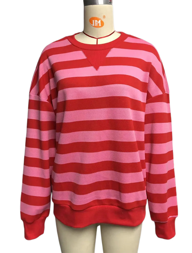 Striped Loose Round Neck Long Sleeve Top
