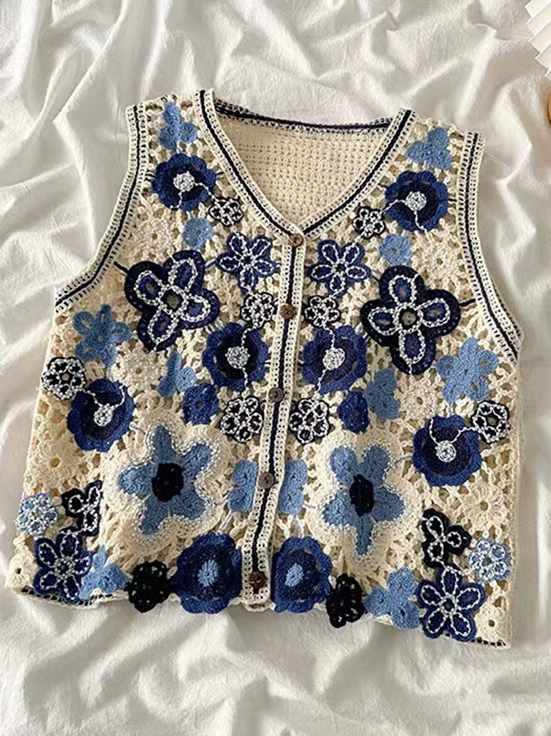 Floral Eyelet Knit Vest