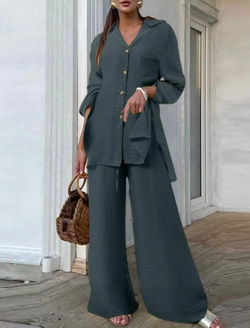 Leopard Print Button-Up Two-Piece Set