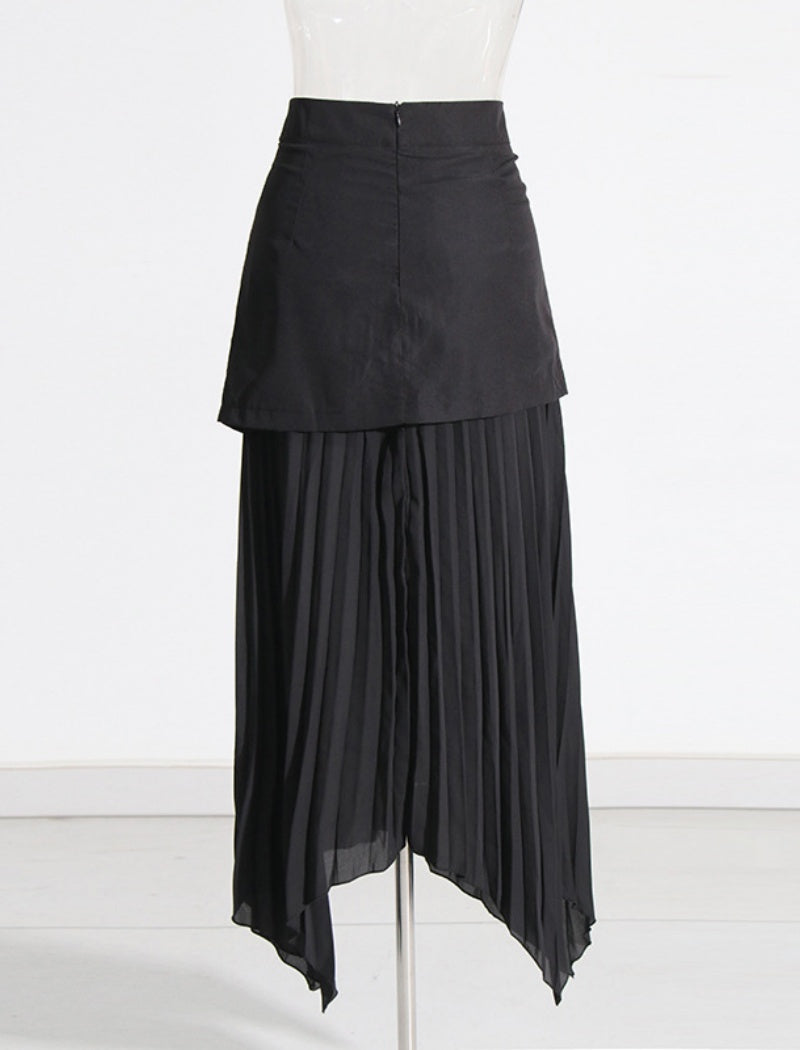 Asymmetrical Pleated Skirt with Button Details
