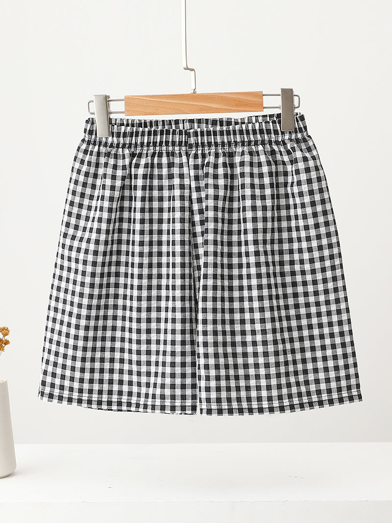 Checkered Elastic Waist Shorts