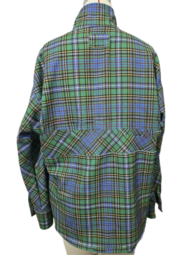 Half-Zip Collared Loose Plaid Pocket Shirt