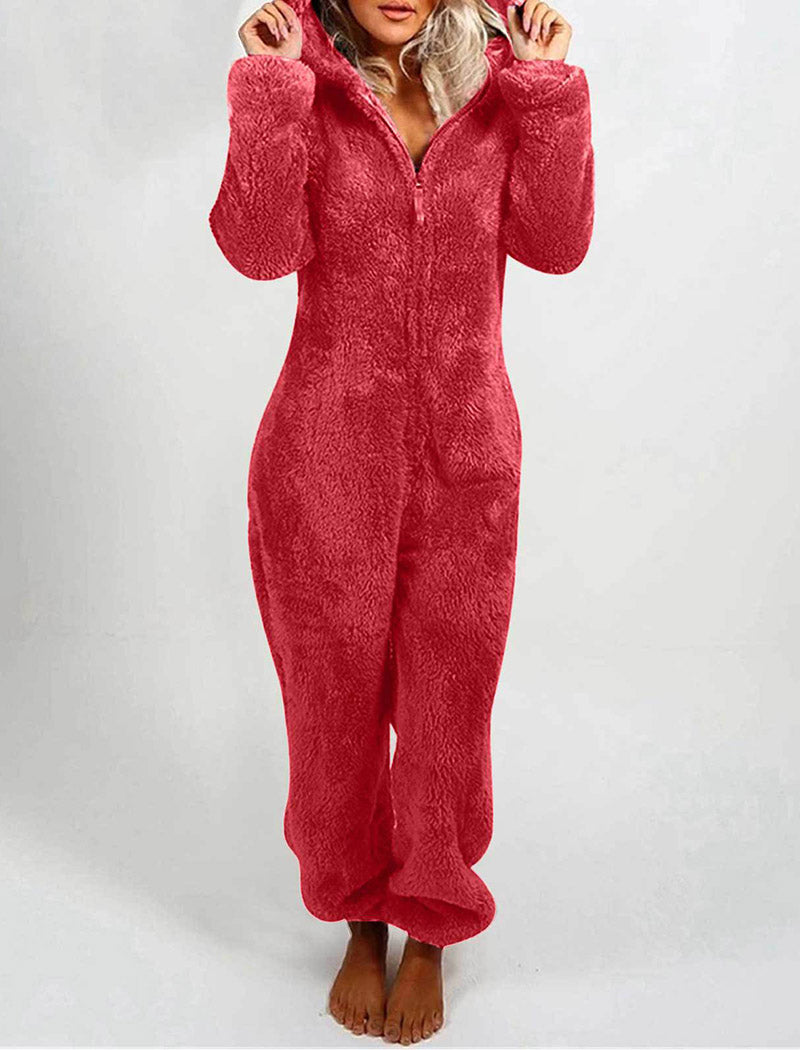 Teddy Ears Hooded Fleece Jumpsuit