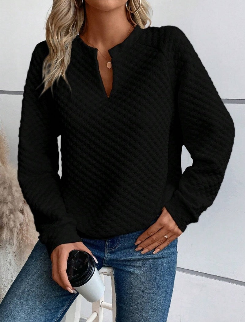 V-Neck Colorblock Long Sleeve Casual Top