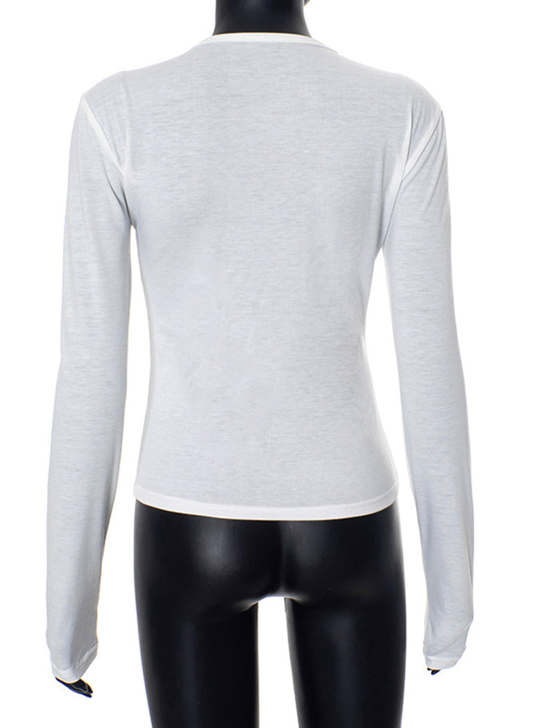 Bowknot Printed Slim Long Sleeve Tee