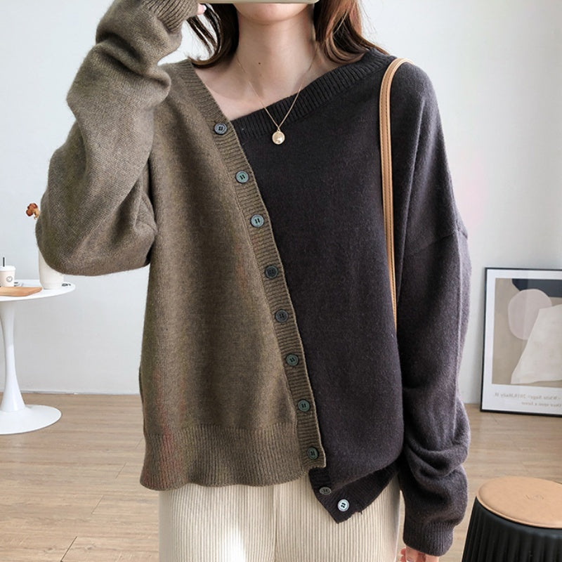 Color-block Asymmetrical Knit Pullover