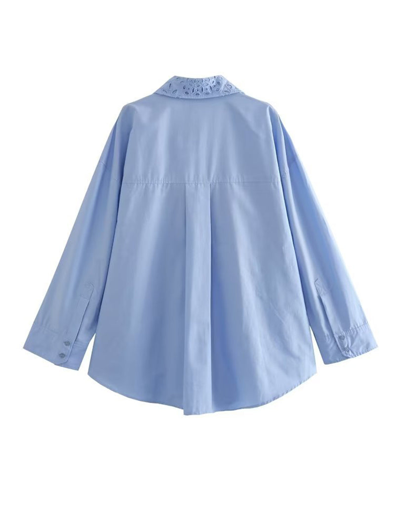 Eyelet Detail Button-Up Shirt