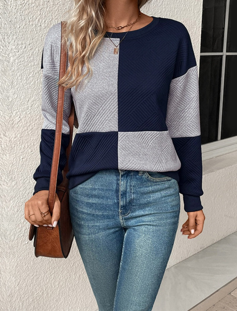 Two-Tone Block Sweater with Relaxed Fit