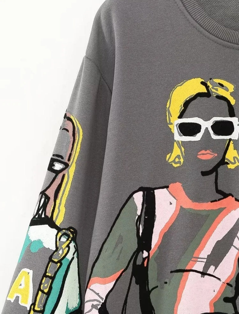 Graphic Print Oversized Pullover