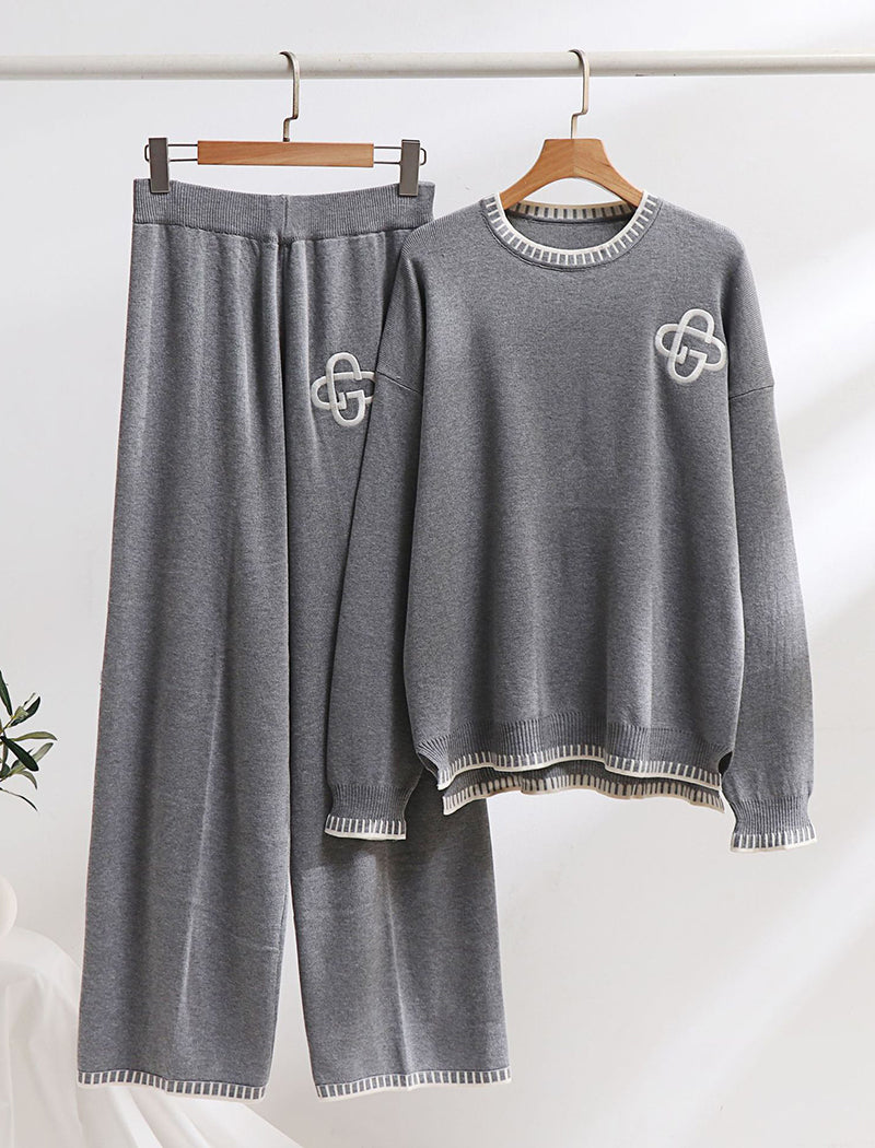 Long Sleeve Knit Sweater & Wide-Leg Pants Set