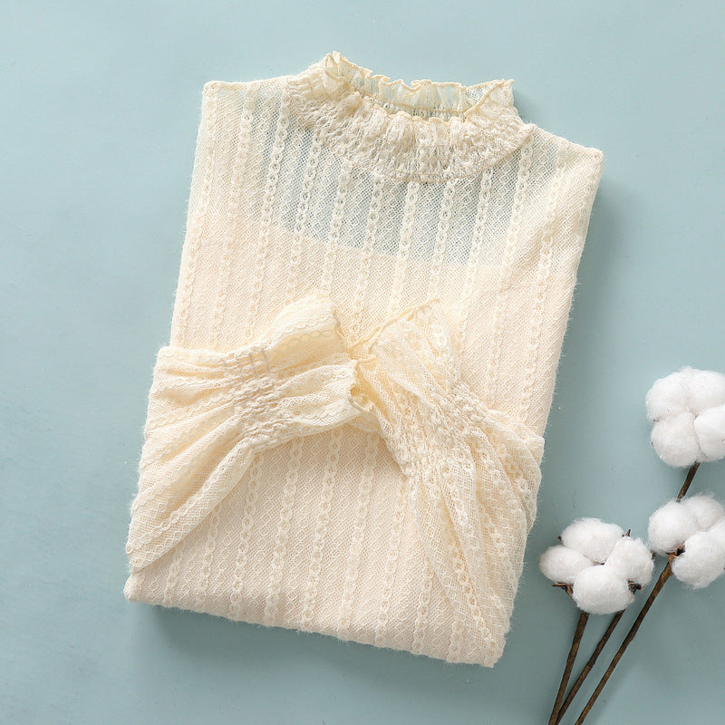 Sheer Lace Ruffle-Trim Blouse