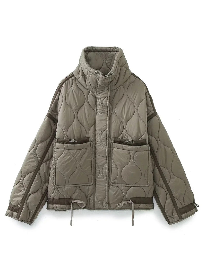 Quilted High-Collar Oversized Jacket