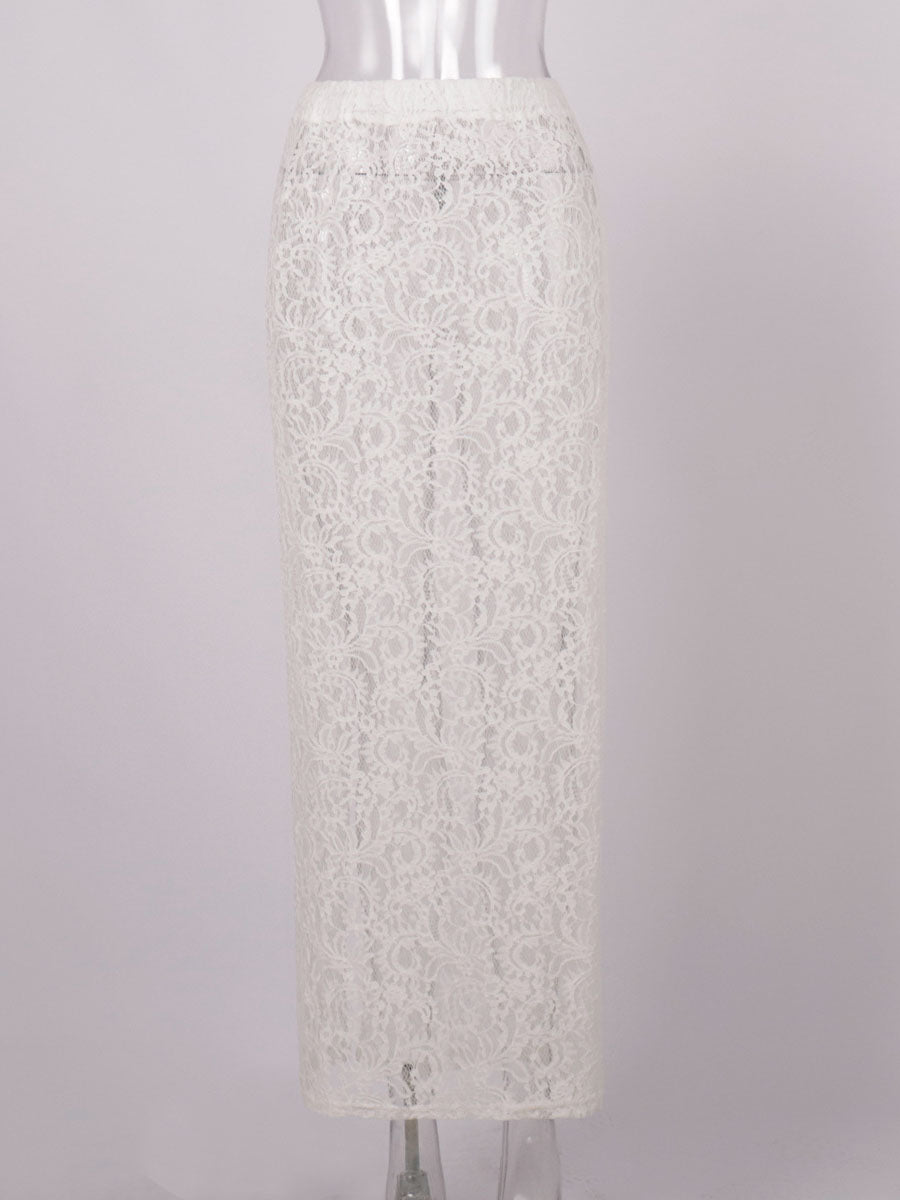 Lace Split-Hem Midi Skirt