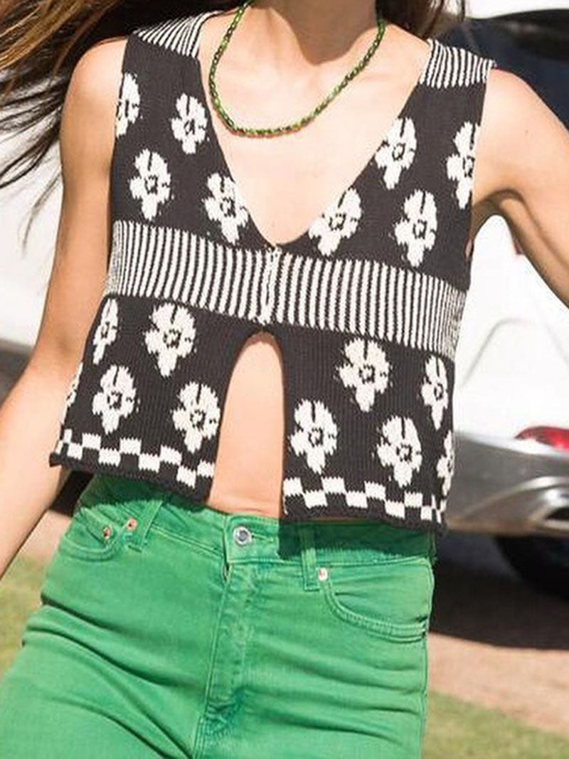 Floral Pattern Cropped Vest
