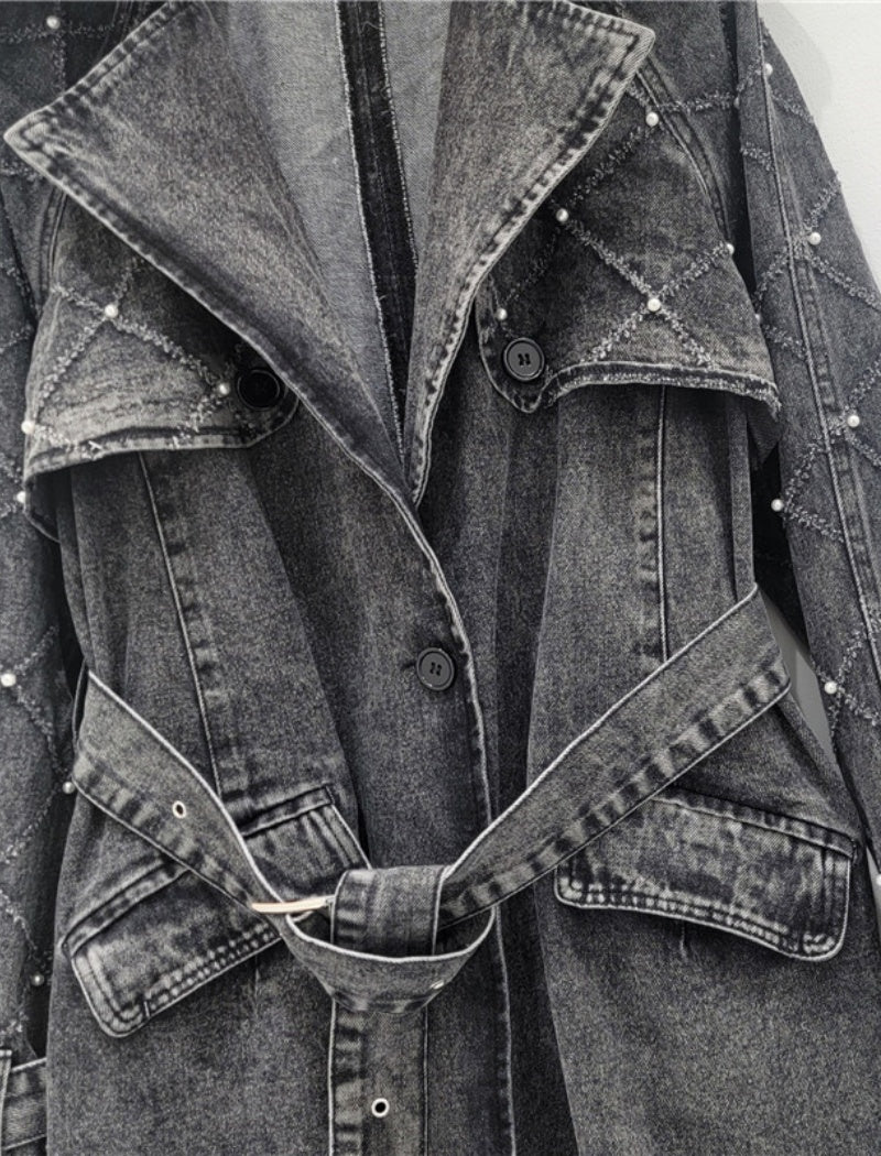 Washed Denim Trench Coat