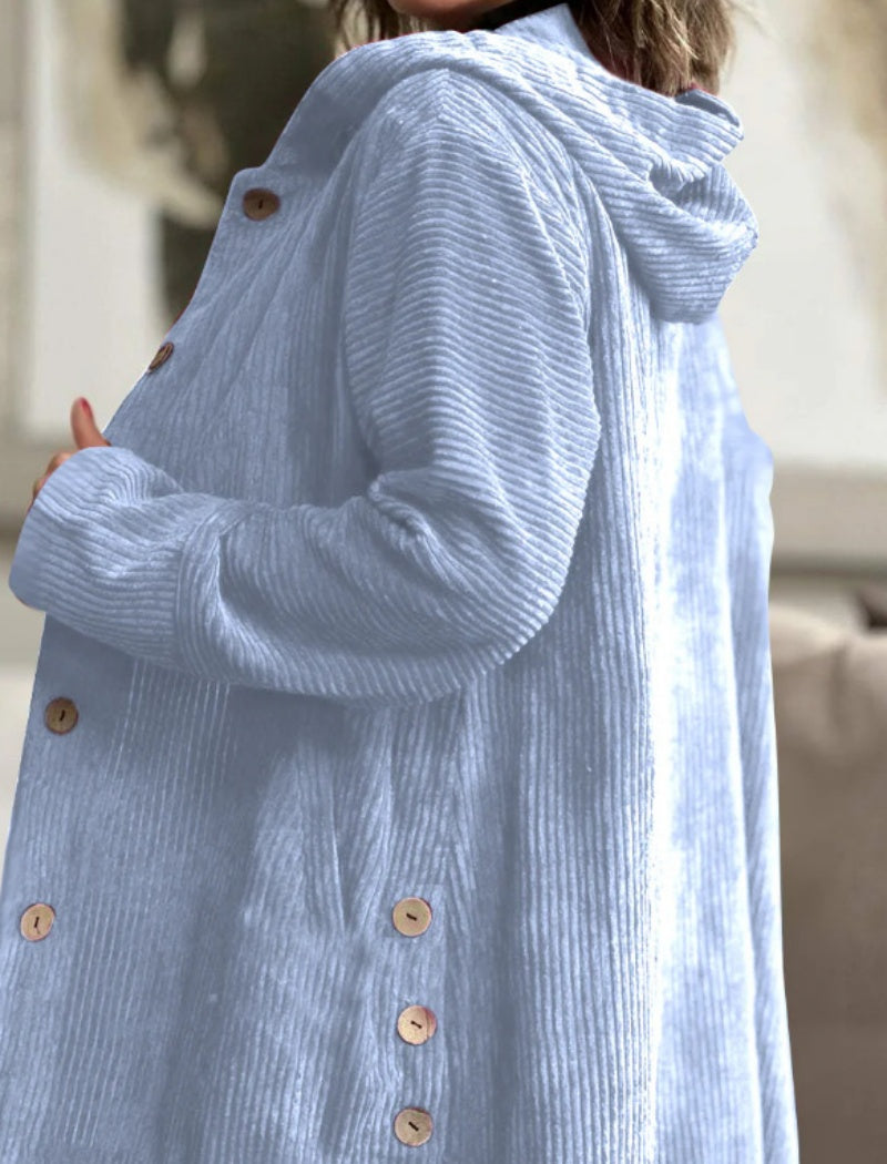 Corduroy Button-Up Hoodie Jacket