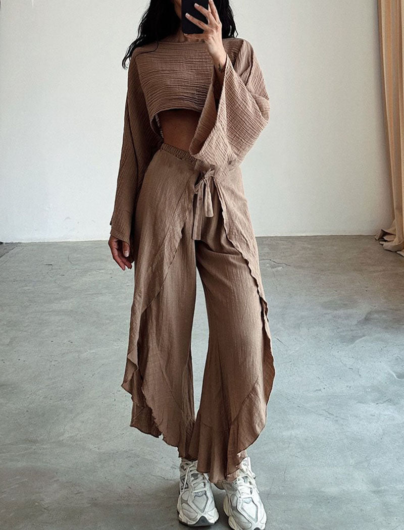 Flowy Crop Top and Pants Set