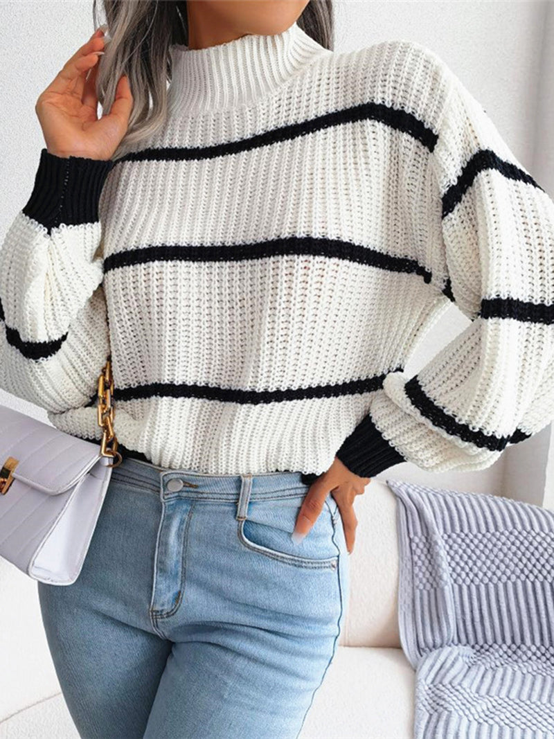 Striped Mock Neck Sweater
