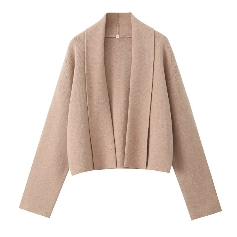 Collared Open-Front Knit Cardigan