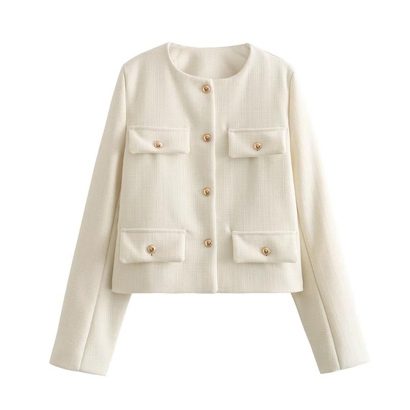 Pocket Front Cropped Button-Up Jacket