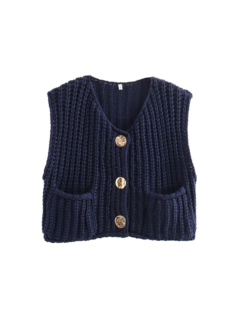Solid Button-Front Pocket Vest