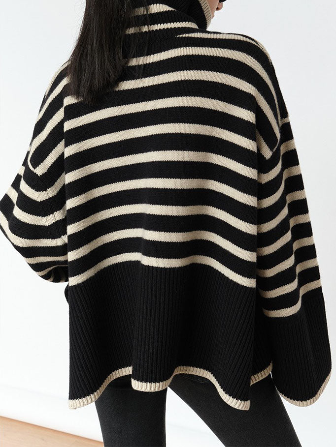 Striped Oversized Turtleneck Sweater