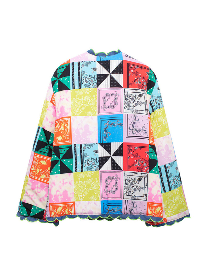 Lace Collar Loose Print Jacket