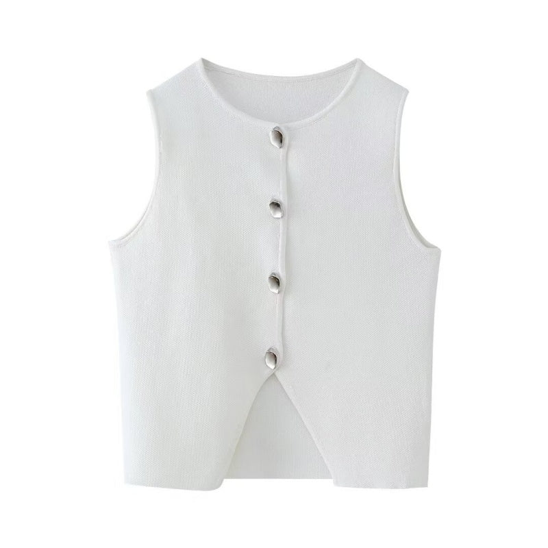 Sleeveless Button-Up Vest in Pastel Colors