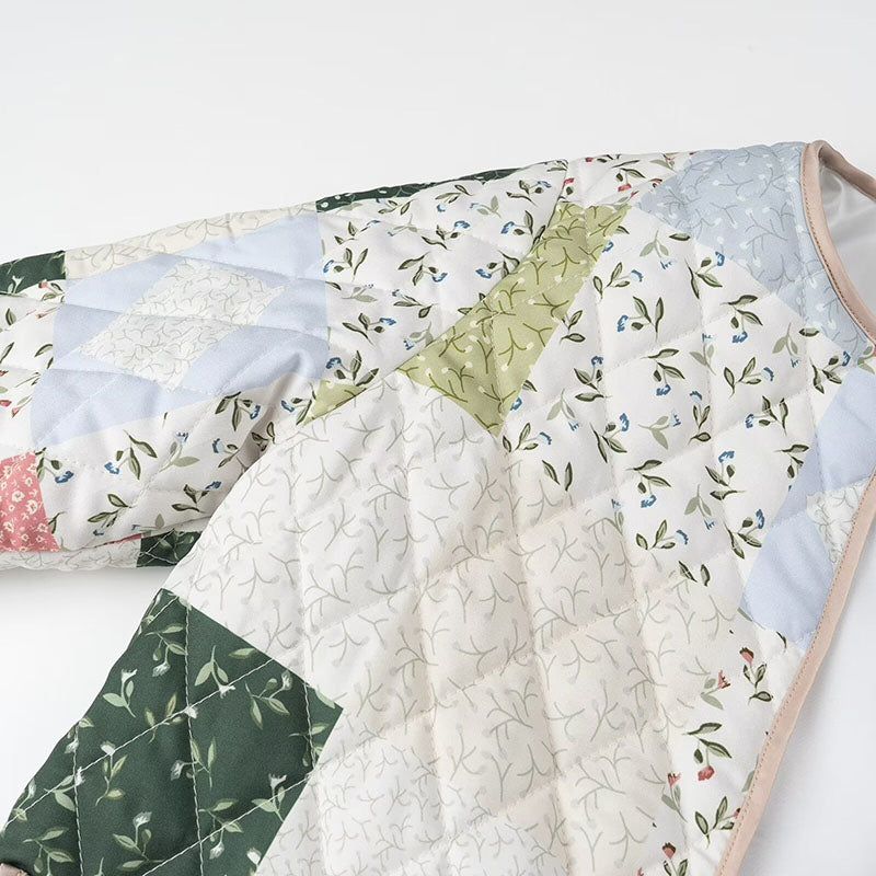 Patchwork Quilted Jacket with Front Pockets