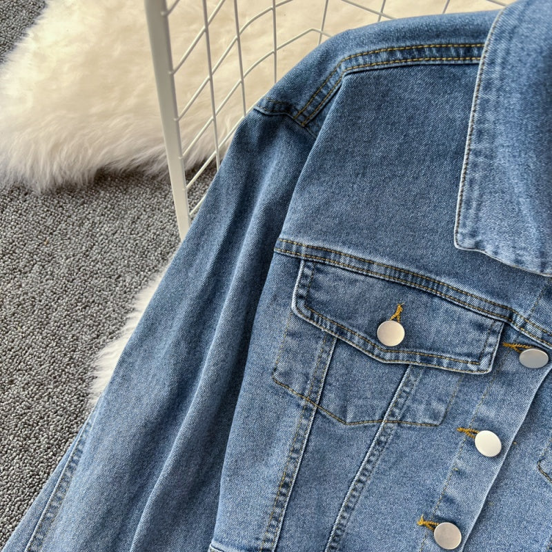 Cropped Denim Jacket and High-Rise Shorts Set