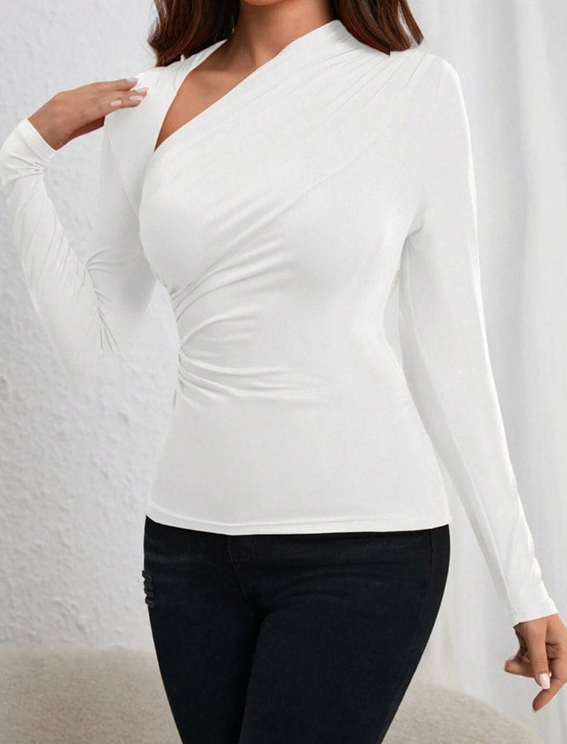 Wrap Front Long Sleeve Top