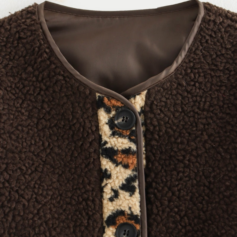 Crewneck Lamb Fleece Sleeve Jacket