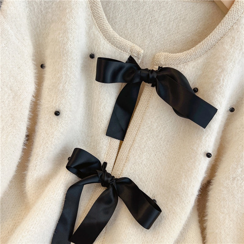 Pearl Embellished Cardigan with Bows