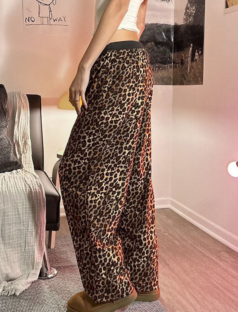 Leopard Print Drawstring Pants