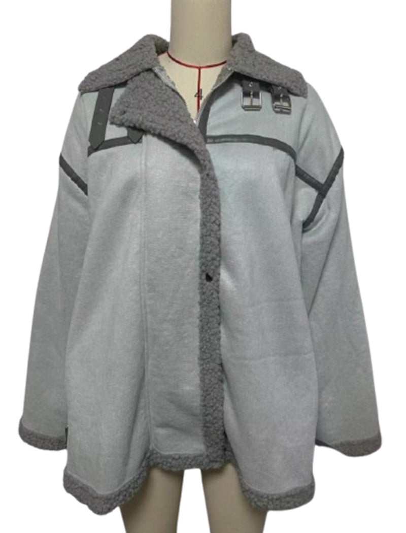 Oversized Shearling Jacket with Lapel Collar