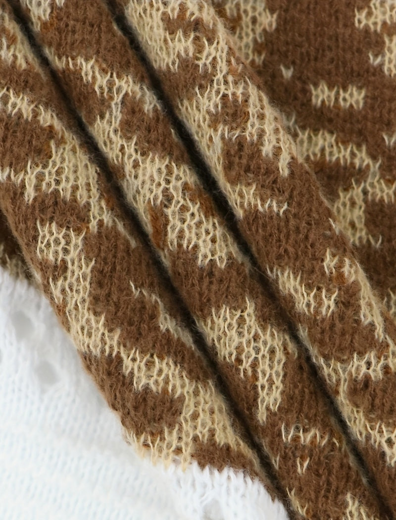 Striped Patchwork Knit Cardigan with Open Front