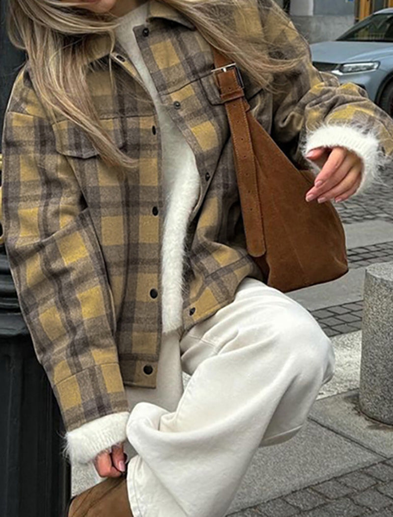 Plaid Button-Up Overshirt Jacket