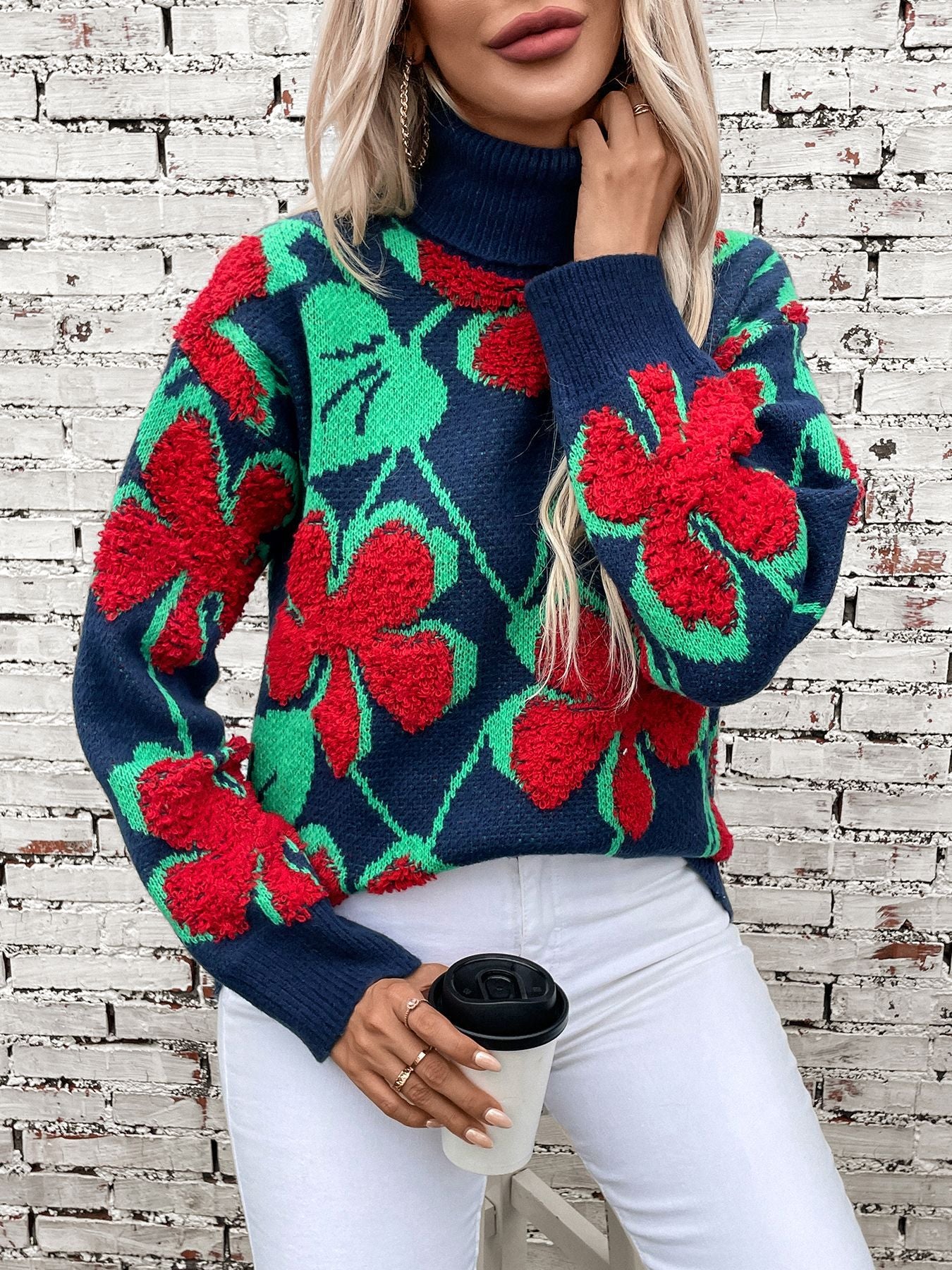 Oversized Floral Pattern Sweater