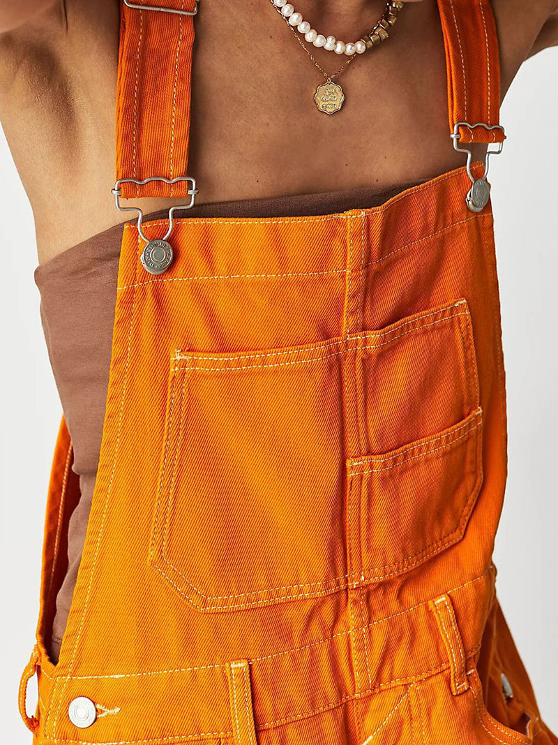 Rolled Hem Overall Shorts