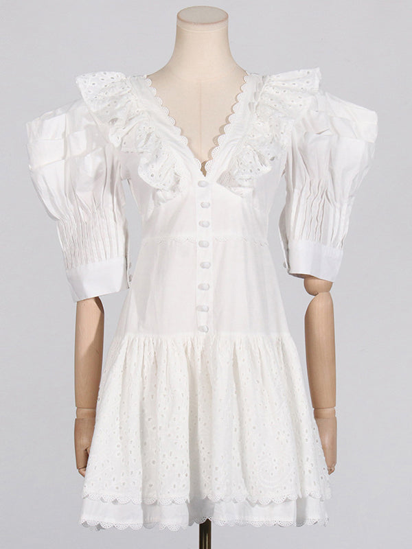 Button-Front Eyelet Mini Dress