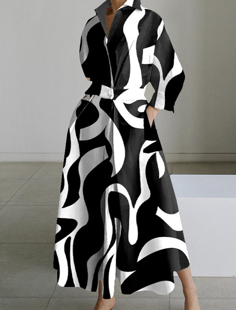 Graphic Long-Sleeve Maxi Dress