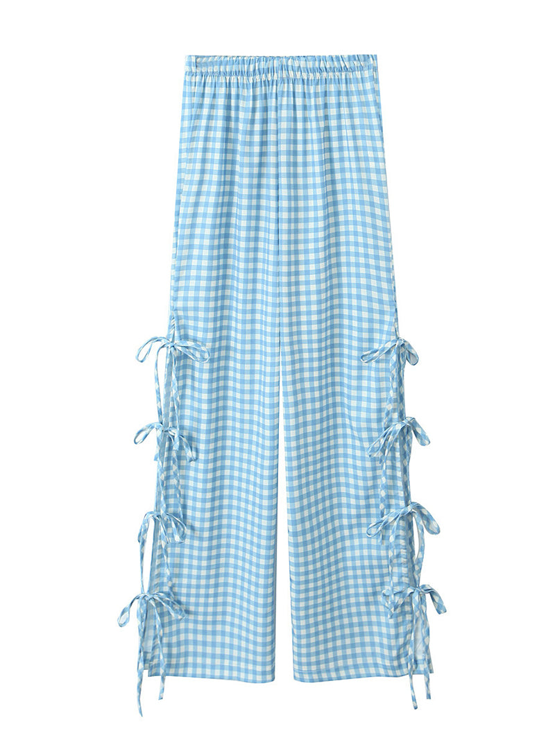 Gingham Side-Bow Pants