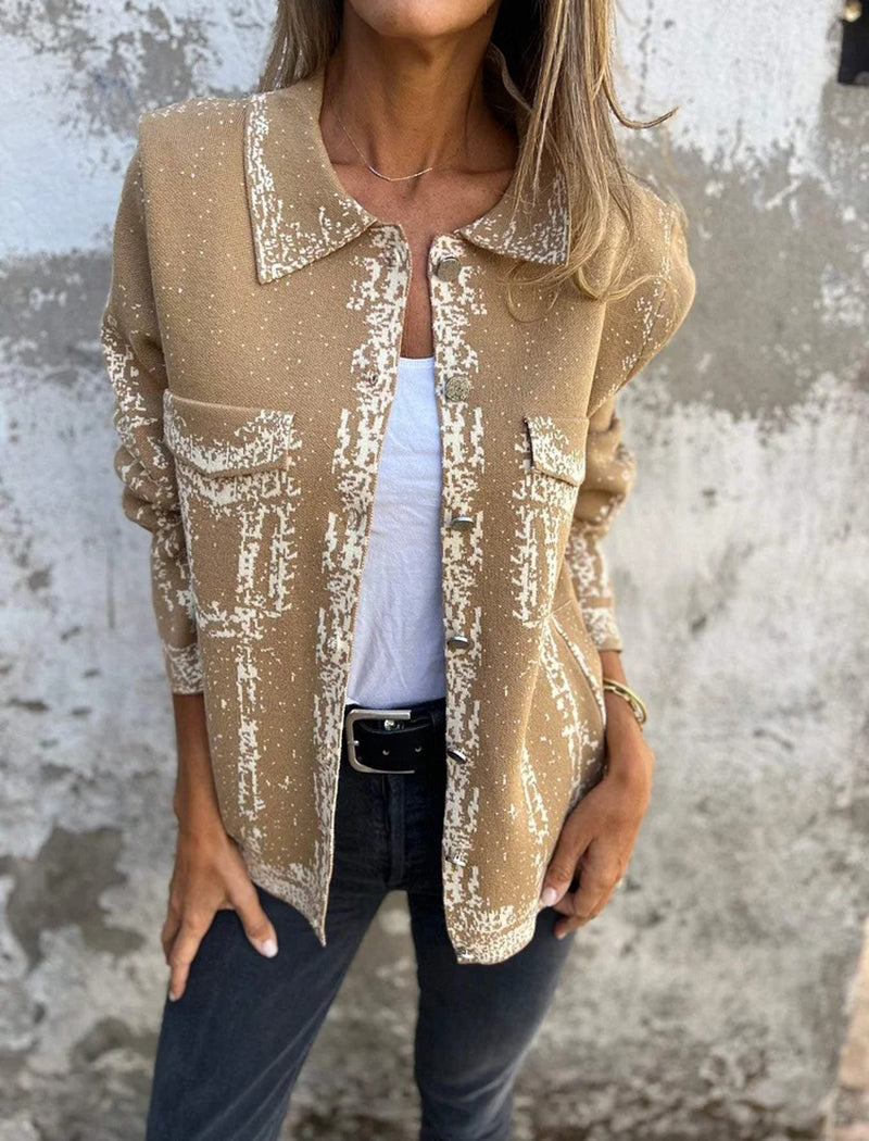 Collared Mixed-Color Metallic Button Knit Jacket