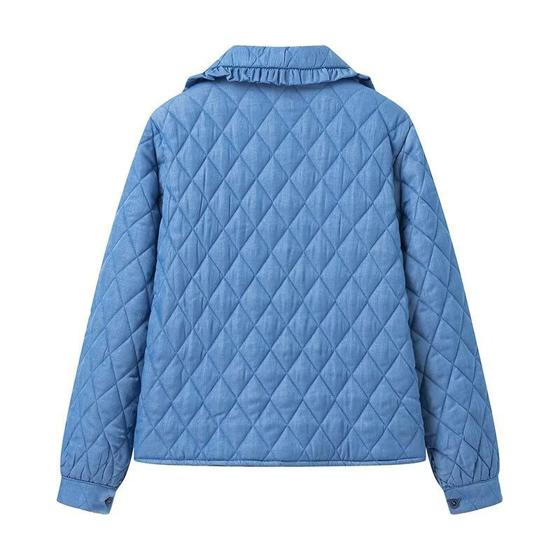 Ruffle Collar Quilted Jacket