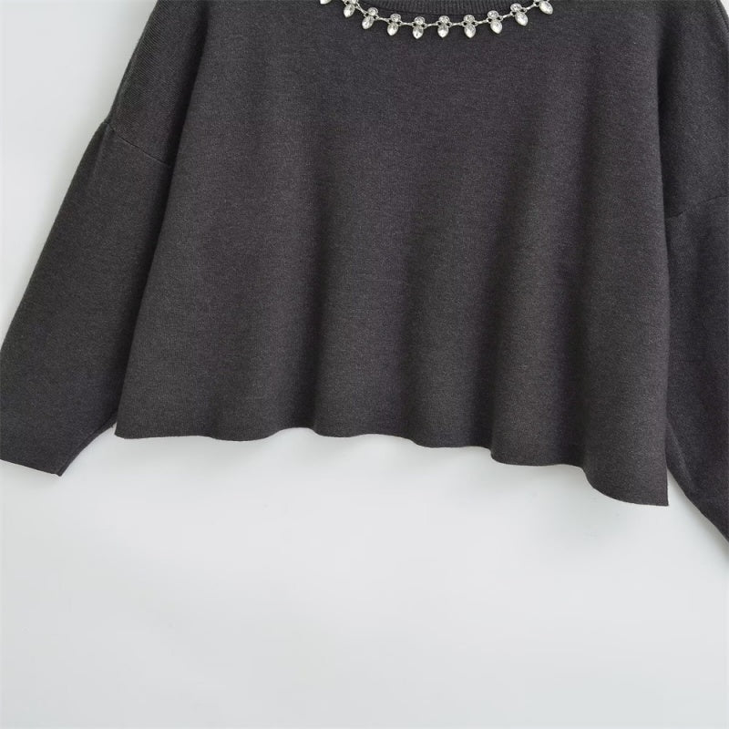Rhinestone Embellished Crewneck Sweater