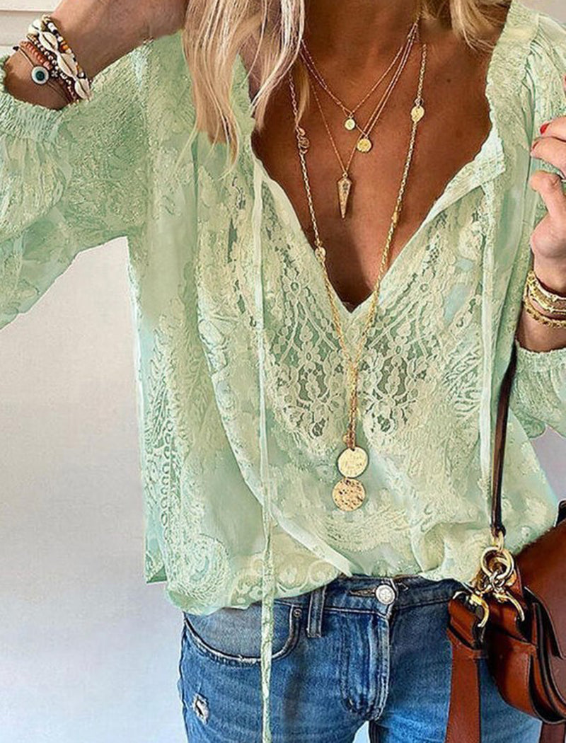 V-Neck Lace Blouse